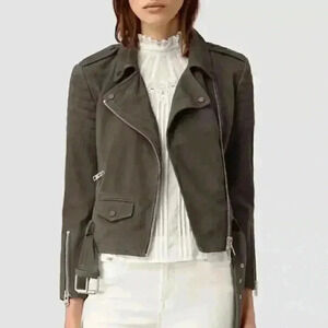 ALLSAINTS Luna Suede Goat Leather Biker Jacket Size 0